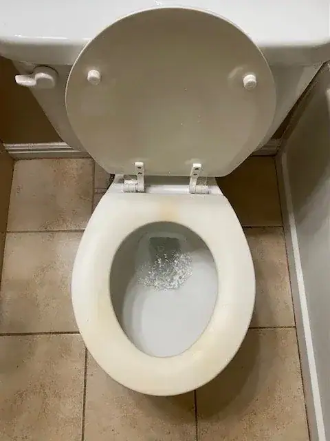 A stained toilet before a deep cleaning